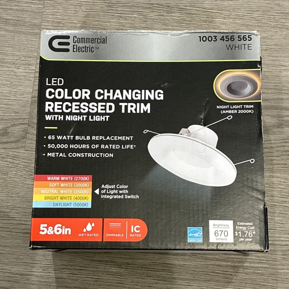 Commercial Electric 6inLED Recessed Downlight Dimmable Night Light 5 Color Selec